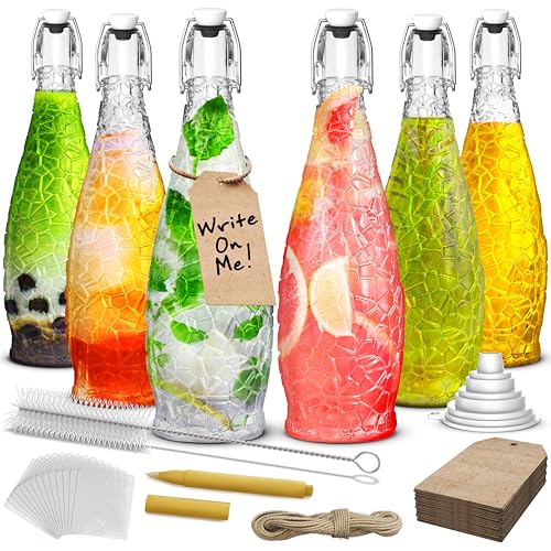 Nevlers 33 Oz Textured Swing Top Glass Bottles with Stoppers 6 Pack | Teardrop Flip Top Glass Bottle with Stopper , Funnel, Shrink Wrap, Brush, Marker & Tags | Juice, Liquor & Kombucha Bottles - size: 6 Pack, style: Textured