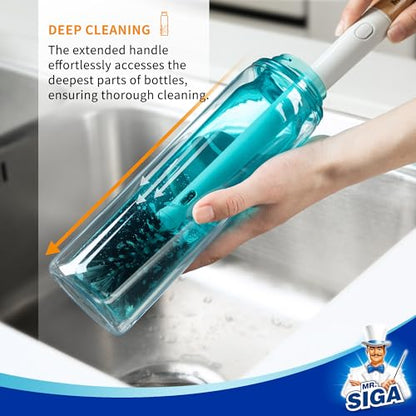 MR.SIGA Water Bottle Brush and Straw Cleaner Brush, Long Handle Bottle Cleaner Brush, 2 in 1 Bottle Cleaning Brush for Sports Bottles, Baby Bottles, Mugs, Straws - color: White