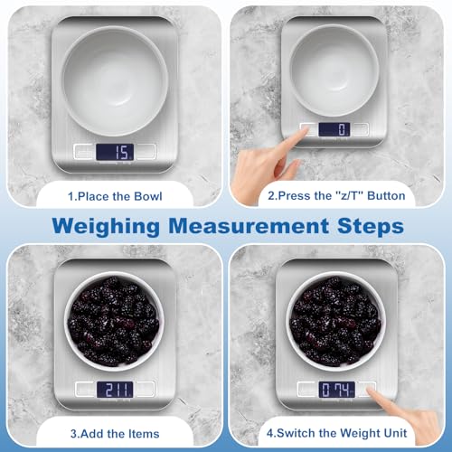Food Scale, Digital Kitchen Scale with 1g Accuracy, 11lb/22lb Capacity & Backlit LCD, Stainless Steel Tare Scale for Baking, Cooking and Meal Prep, 5.5x7x0.6 Inches (Batteries Included)