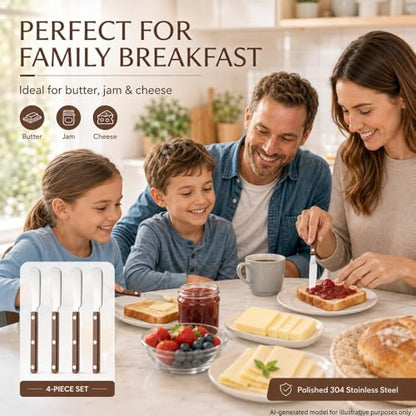 4PCS Stainless Steel Butter Knives Set: 6.3 Inch Cheese Spreader 304 Stainless Steel with Ergonomic Handle for Cheese, Butter & Jam (brown) - color: brown