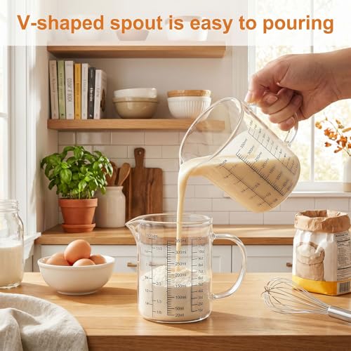 Graduated Glass Measuring Cup With Handle 350ML (12Oz, 1 1/2Cups) | High Borosilicate Liquid Measuring Cup for Baking Cooking Kitchen V-Shaped Spout Glass Measuring Beaker Easy To Read - size: 350ML (12Oz, 1 1/2Cups)