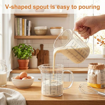 Graduated Glass Measuring Cup With Handle 350ML (12Oz, 1 1/2Cups) | High Borosilicate Liquid Measuring Cup for Baking Cooking Kitchen V-Shaped Spout Glass Measuring Beaker Easy To Read - size: 350ML (12Oz, 1 1/2Cups)