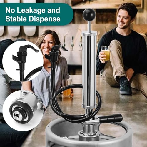 8" Keg Tap Pump - American D-System Beer Keg Tap, Party Beer Keg Hand Pump Tap Kit, Beer Picnic Tap Dispenser for Home Bar, Kegerator Beer Pump with 2 Beer Faucet, Beer Hose and 2 Hose Clamps