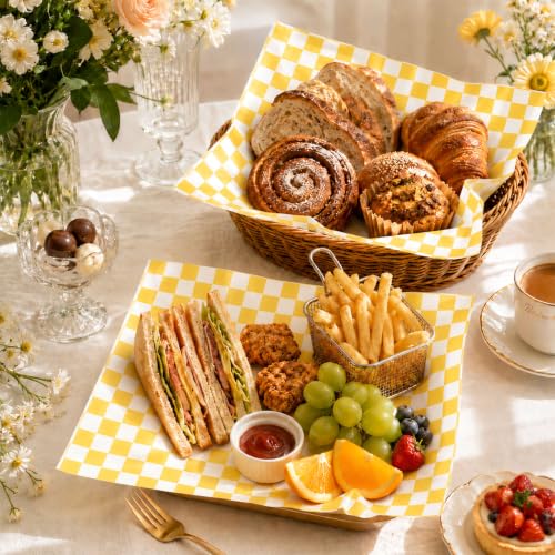 1000 Pcs Deli Paper Sheets 12x12", Premium Food Basket Liners, Grease Resistant Wax Paper Sheets for Food, Classic Checkered Sandwich Wrapping Paper for Party, Festival and Outdoors - color: Yellow