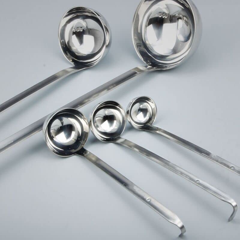 Stainless Steel Soup Ladle Set Long Handled Spoons with Pouring | Stainless Steel Material, 5 Pcs Hooked Handle Metal Ladles with Pouring Rim, 1oz 2oz 4oz 6oz 8oz Kitchen Cook