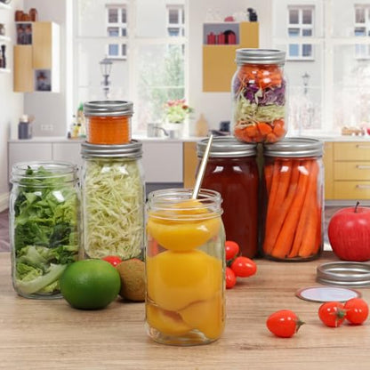 32 oz Wide Mouth Mason Jars 12 Pack, Airtight Lids with Bands | Clear glass, canning/preserving/jam/sauces/pickling, wedding favors/meal prep/DIY projects, reusable, quart size