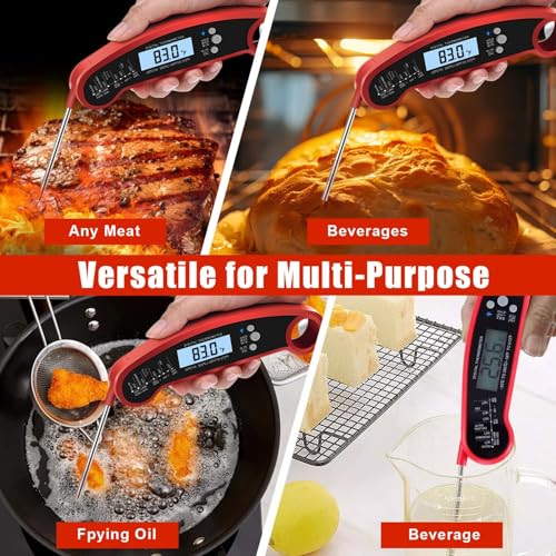 Digital Instant Read Food Thermometer with Backlight, LCD Display, Calibration Function, Built-in Bottle Opener for Grilling, BBQ, Turkey, Candy, Liquid Temperature Measurement, Red - color: Red