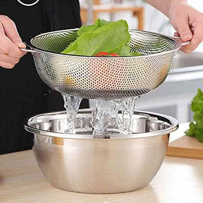 TeamFar Stainless Steel Colander, 5QT Micro-Perforated Metal Colander Food Strainer with Handles, for Draining Washing Rinsing Steaming, Non Toxic & Dishwasher Safe, Solid Construction & 3 Stable Feet - size: 5 qt