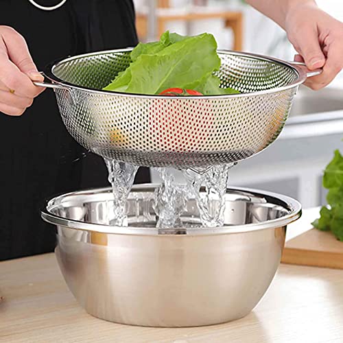 TeamFar Stainless Steel Colander, 5QT Micro-Perforated Metal Colander Food Strainer with Handles, for Draining Washing Rinsing Steaming, Non Toxic & Dishwasher Safe, Solid Construction & 3 Stable Feet - size: 5 qt