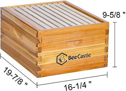 BeeCastle Heavy Wax Coated Unassembled Langstroth Deep/Brood Box with Frames and Beeswax Coated Foundation Sheet (10 Frame) - size: 10 Frame