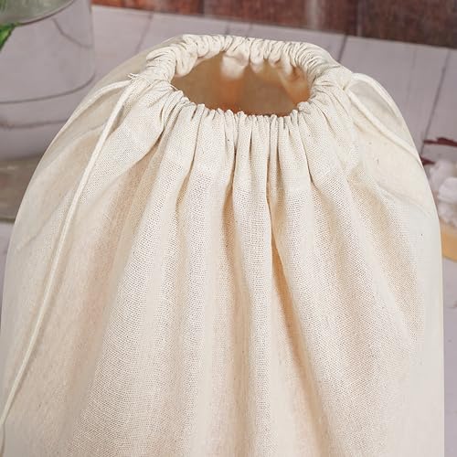VillageCulture Muslin Drawstring Bags Pack of 12 Pcs Unbleached Reusable bags Favor Pouches for Crafts, Herbs, Gifts & Pantry Storage 10 x 12 inches
