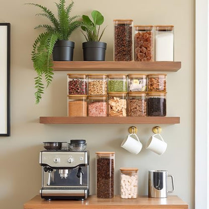 ComSaf 1.2 QT Glass Storage Containers with Lids, Glass Jars with Lids, Clear Food Jar, Square Canister Set of 6, Pantry Organizers and Storage for Cookie Flour Oat Pasta Tea Coffee Bean - size: 1.2Qt*6