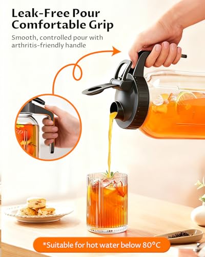 64 oz Mason Jar Pitcher – Airtight & Leakproof Glass Pitcher with Lid, Perfect for Iced Tea, Sun Tea, Cold Brew, Breastmilk, 2 Quart (1/2 Gallon) Mason Jar with Pour Spout Lid Flip-Cap & Handle - color: Black, size: 64 Ounces