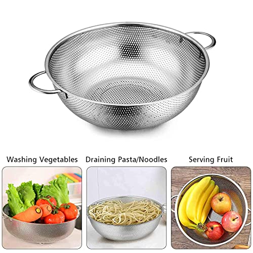 TeamFar Stainless Steel Colander, 5QT Micro-Perforated Metal Colander Food Strainer with Handles, for Draining Washing Rinsing Steaming, Non Toxic & Dishwasher Safe, Solid Construction & 3 Stable Feet - size: 5 qt