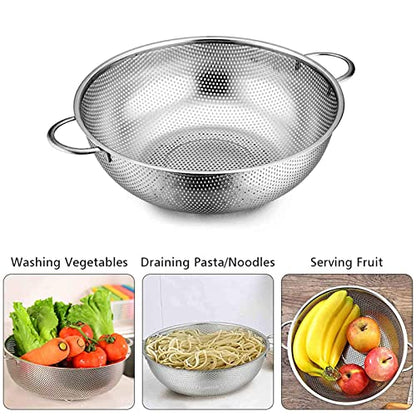 TeamFar Stainless Steel Colander, 5QT Micro-Perforated Metal Colander Food Strainer with Handles, for Draining Washing Rinsing Steaming, Non Toxic & Dishwasher Safe, Solid Construction & 3 Stable Feet - size: 5 qt