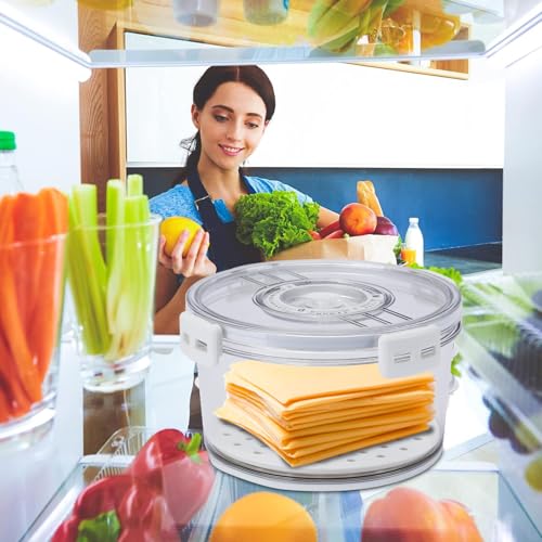 Cheese Container for Refrigerator,Cheese Keeper with Airtight Lid and Time Recording,Cream Block Shredded Cheeses Storage Box,Sliced,Grated,circle Cheddar Cheeses Box for Fridge,kitchen