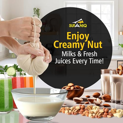 SUFANIQ Nut Milk Bag - 6 Bags (12 x 12 Inch) 100% Unbleached Cotton Cheese Cloth Bag for Straining, Premium Nut Milk Bag Reusable, Nut Bag Strainer for Almond, Soy, Oat Milk, Juices, Cheese Making - size: 12x12 / 6 pieces