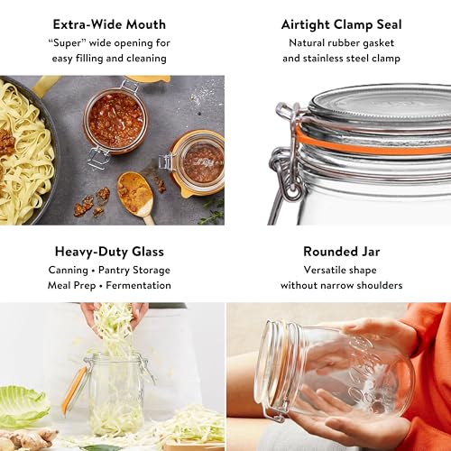 Le Parfait Super Jar 3L (96oz) French Glass Preserving Jar w/Airtight Rubber Seal & Wire Bail Closure - BPA-Free Canning Jar for Pickles, Fruits, Sauces & Food Storage - Made in France Since 1930 1PK - color: 96oz (Single)