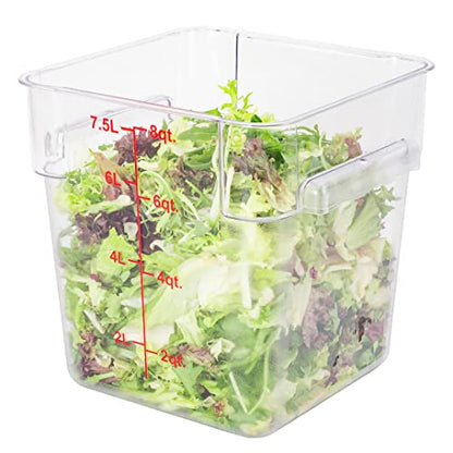 Restaurantware Met Lux 8 Quart Brine Buckets 10 Square Marinating Containers - With Volume Markers Built-In Handles Clear And Red Plastic Dough Rising Buckets Freezer-Safe Lids Sold Separately - size: 8 Quarts, style: 10 Count