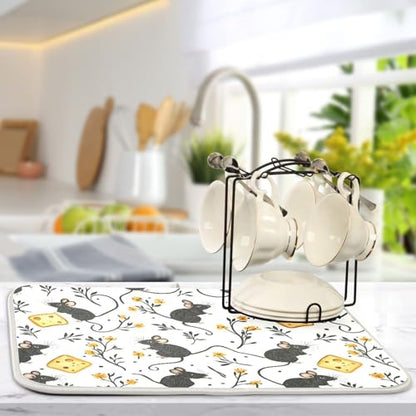 Mouse Cheese Print Dish Drying Mat for Kitchen Counter Absorbent Dish Drainer Mat Heat Resistant Dishes Drying Pad 16x18 inch - size: S 16x18in