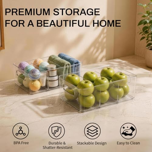 Mpotmiy 6 Pack Pantry Organizers and Storage,Clear Plastic Containers with 2 Dividers for Kitchen,Fridge Organization and Storage,Acrylic Bins for Pounches,Spice Packet,Snack organzier - style: 6pack