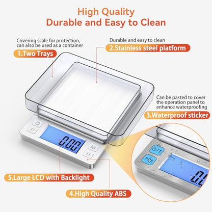BOMATA 0.01g Small Digital Gram Scale, USB Rechargeable, Upgraded 1kg Jewelry Scale with Larger Display and Hold Function, High Precision, Grams and oz for Herb, Coin, Powder, Gold, Yeast, Kitchen - size: 0.01g/1kg Silver