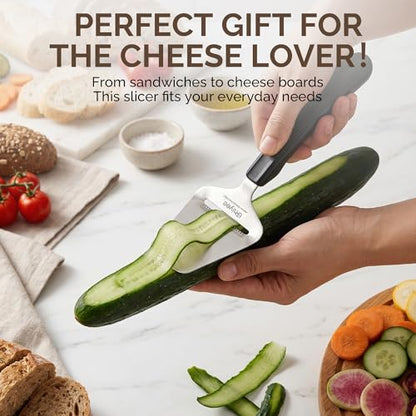UHIYEE Micro-Serrated Handheld Cheese Slicer Plane for Hard Cheese, Black | Heavy Duty 420J2 Stainless Steel. Sturdy One-Piece Build. Smooth Even Slices For Cheddar to Parmesan. Dishwasher Safe