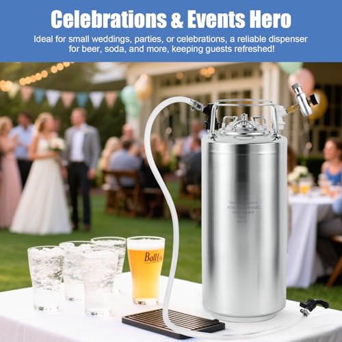 MRbrew New 5 Gallon Ball Lock Keg, Stainless Steel Corny Keg with Two Ball Lock Keg Fittings & Gasket Set, Double Ball Lock Post Beer Keg For Draft, Homebrew, Craft Beer, Cold Brew Keg for Party