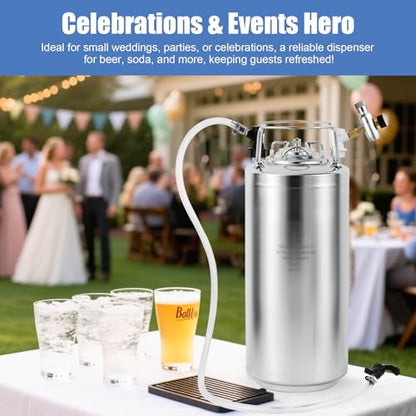 MRbrew New 5 Gallon Ball Lock Keg, Stainless Steel Corny Keg with Two Ball Lock Keg Fittings & Gasket Set, Double Ball Lock Post Beer Keg For Draft, Homebrew, Craft Beer, Cold Brew Keg for Party