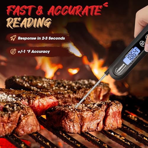 Meat Thermometer Digital, 3S Instant Read Food Thermometer for Cooking with Backlight & Magnet, Foldable Temperature Probe Kitchen Gadgets Essentials for BBQ Oven Grill Smoker Candy - color: Black