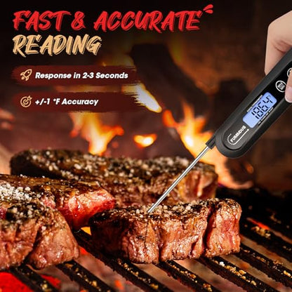 Meat Thermometer Digital, 3S Instant Read Food Thermometer for Cooking with Backlight & Magnet, Foldable Temperature Probe Kitchen Gadgets Essentials for BBQ Oven Grill Smoker Candy - color: Black