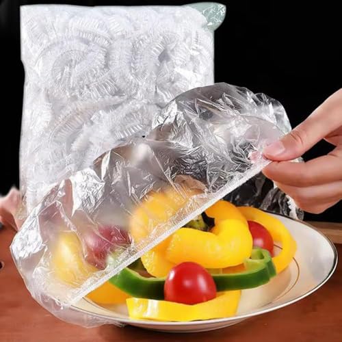 100PCS Elastic Food Covers Disposable Stretchable Bowl Covers Universal Fresh Keeping Seal Bags for Food Storage Bread Proofing Outdoor Picnic Household Kitchen Plastic Wrap Covers