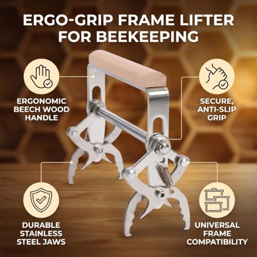 Luocute Beehive Frame Clamp with Beech Wood Handle, Stainless Steel Hives Frame Gripper Lifter Tool for Beekeeping Transfer, Grip Holder Lifter Gripper Tool Equipment Bee Grip