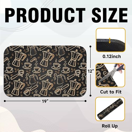 Black and Gold Coffee Tool Coffee Drying Mat 12" x 19", Absorbent Waterproof Coffee Station Mat, Protects Countertops from Spills Stains for Coffee Makers and Home Baristas - color: Black and Gold