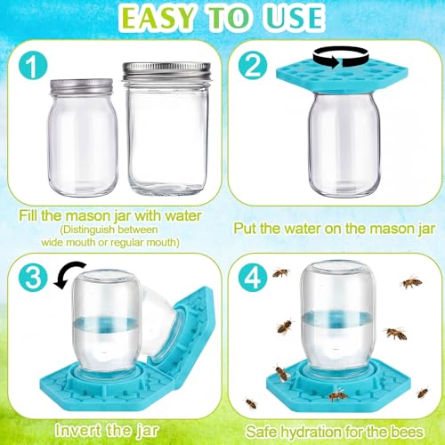 8 Pack Bee Feeder for Mason Jar Bee Watering Station Garden Silicone Sugar Water Feeder Beekeeping Drinking Equipment Tools with Mason Jars for Drinking Water(Teal,Hexagon) - color: Teal, style: Hexagon