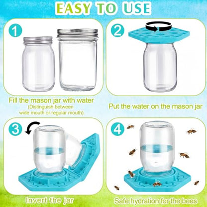 8 Pack Bee Feeder for Mason Jar Bee Watering Station Garden Silicone Sugar Water Feeder Beekeeping Drinking Equipment Tools with Mason Jars for Drinking Water(Teal,Hexagon) - color: Teal, style: Hexagon