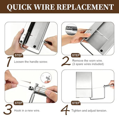 Cheese Slicer with 3 Wires for Block Cheese, Wire Cutter | Adjustable slices, quick-change stainless steel wire for cheddar, mozzarella, Swiss, butter, dishwasher-safe kitchen use