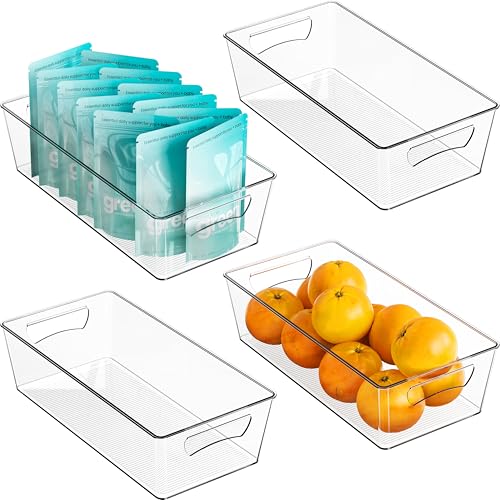Simple Houseware 4 Pcs Pantry Clear Bin Storage Organizer, 14" x 7" x 3.75" - size: 4 Pack - 14 x 7 x 3.75