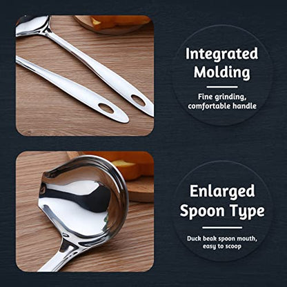 2 PCS Gravy Ladle with Pour Spout, 10.6 inch Long Handle Sauce Ladle, Stainless Steel Saucier Drizzle Spoon for Spooning Gravies Sauces Dressings Kitchen Utensil - size: 3.15 x 10.6 inch