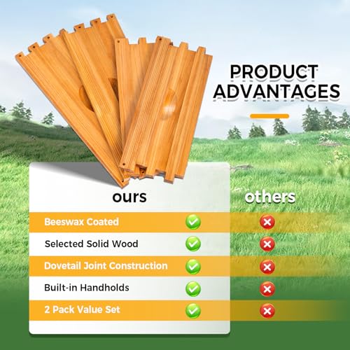 Honey Lake 2 Pack 10-Frame Langstroth Medium Super Beehive Boxes Dipped in Beeswax, Easy Assembly (Without Frames & Foundations)