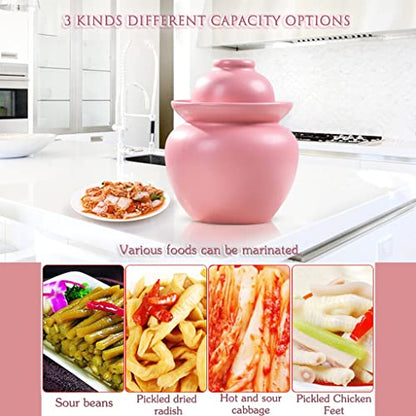 Fermenting Jars Water Seal Household Multi-capacity Options Pickle Jar, Double Lid Water Seal Kimchi Jar, Chinese Style Thickened Ceramics Grain Storage Barrel (Color : Pink, Size : 1.5kg) - size: 1.5kg