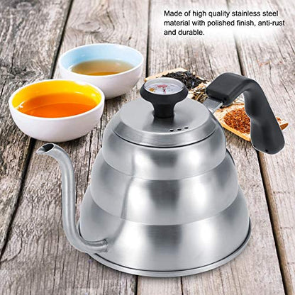 Stainless Steel Coffee Kettle with Gooseneck Spout Built in Thermometer Accuracy Pouring for Perfect Brew(1L-Silver) - size: 1L