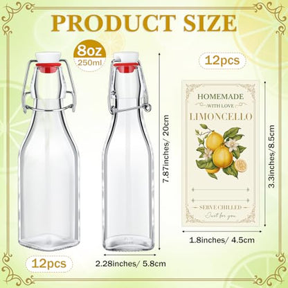 Havawish 12 Sets Limoncello Swing Top Glass Bottles for Homemade 8 oz Flip Clear Top Lemoncello Bottles with Labels Stoppers for Home Brewing Gifts Wedding Lemon Italian Summer Party Favors(Square) - style: Square