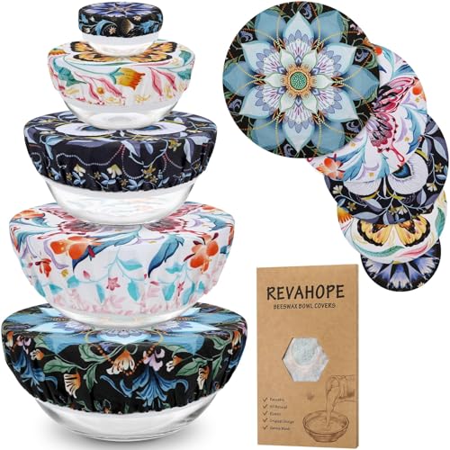 5-Size Reusable Beeswax Bowl Covers for Bread Proofing, Cotton Cloth Flexible Beeswax Wraps for Food Storage - color: Lotus