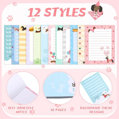 Chiisong 12 Pieces Dachshund Sticky Notes Dachshund Gifts 3x4 Inch Cute Cartoon Dog Self Stick Notepads Puppy Lover Gifts Dog to Do List Cute Memo Pads for Home Office Supplies - style: Dachshund Style