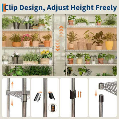 Garvee 5-Tier Metal Shelving with Wheels, Adjustable Storage Shelves Heavy Duty 2000LBS, Chrome Plating Utility Rack NSF Wire Shelving, for Kitchen, Garage, Pantry, Commercial, 47.2" Wx17.7 Dx70.9 H - size: 17.7"Dx 47.2"W x 70.9"H - 5 Tier