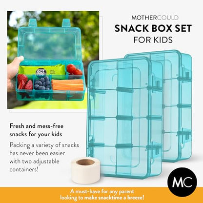 Snack Box Containers Set of 2-Reusable,100 Dissolvable Labels, 8 Adjustable Compartments, Dishwasher Safe, BPA-Free, Meal Prep Container, PARENT TESTED PARENT APPROVED AWARD (2 Pack) (Blue) - color: Blue, size: Small