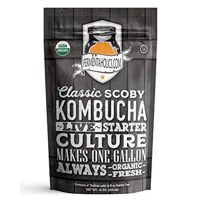 Fermentaholics ORGANIC Kombucha SCOBY With Twelve Ounces of Starter Tea - Live Starter Culture - Makes A One Gallon Batch - 1.5 Cups of Strong Mature Starter Tea - Brew Your Own Kombucha (1 Pack, 1, Count) - size: Scoby