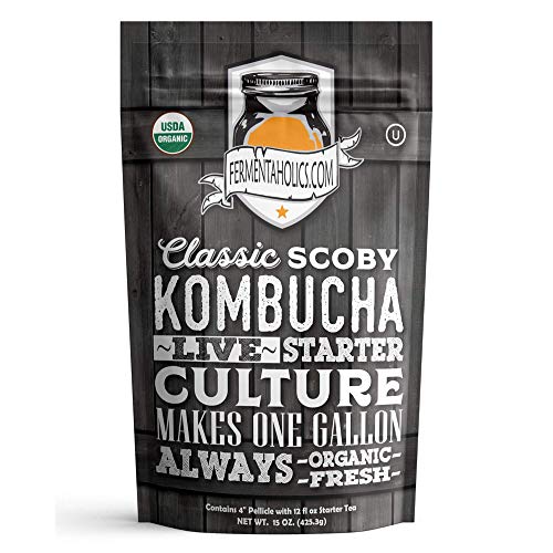 Fermentaholics ORGANIC Kombucha SCOBY With Twelve Ounces of Starter Tea - Live Starter Culture - Makes A One Gallon Batch - 1.5 Cups of Strong Mature Starter Tea - Brew Your Own Kombucha (1 Pack, 1, Count) - size: Scoby