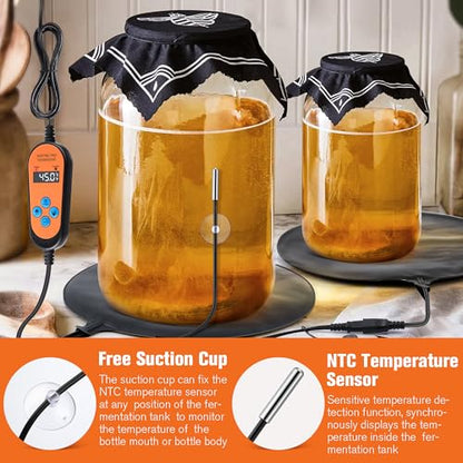 Kombucha Heating Pad with Digital Temperature Control, 11.8" Fermentation Heating Pad, 45-113°F Adjustable Temperature, Proofing Mat for Glass and Plastic Carboy Fermentors(2 Pieces)